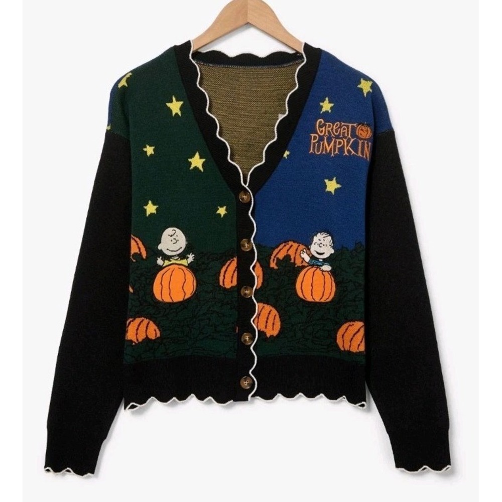 Peanuts Snoopy Halloween "The Great Pumpkin" Glow-In-The-Dark Cardigan Wom XL